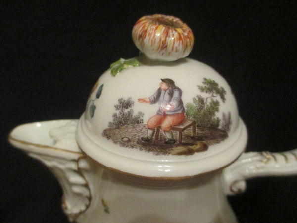 Cafetière en porcelaine Meissen avec scènes Tennier, marque Drehers très début des années 1700 