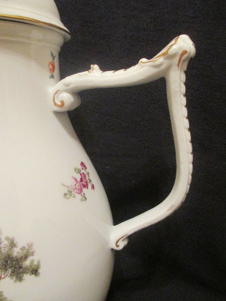 Cafetière en porcelaine Meissen avec scènes Tennier, marque Drehers très début des années 1700 