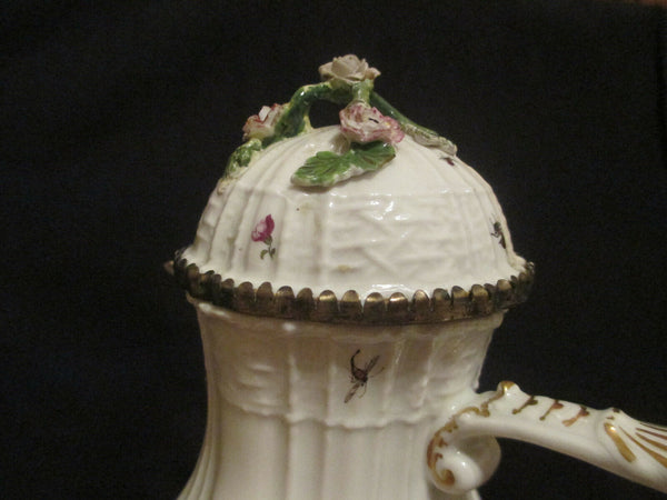 Meissen Porcelain Woodcut Floral & Bugs Coffee Pot 1740.