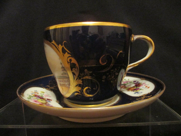 Malerische Kobalt-Tasse und Untertasse aus Popov-Porzellan, 1850