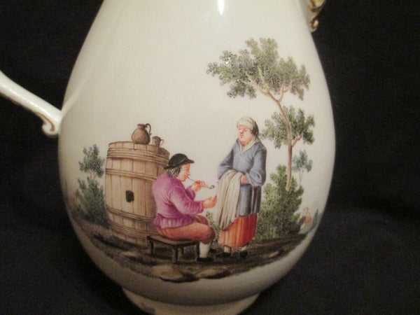 Meissen Porcelain Coffee Pot with Tennier Scenes, Drehers Mark Very Early 1700's