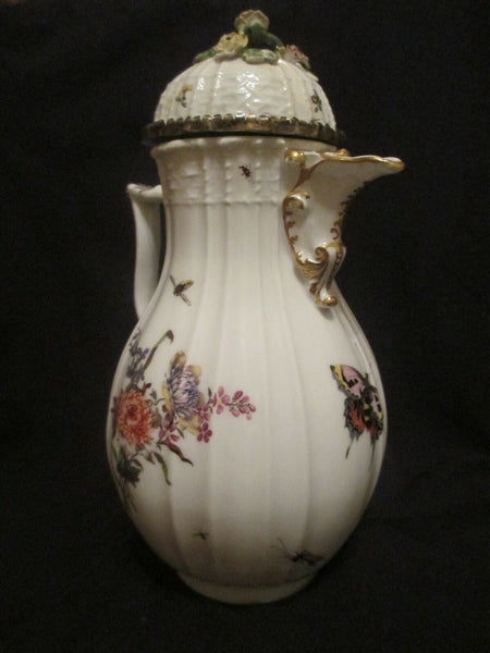 Meissen Porcelain Woodcut Floral & Bugs Coffee Pot 1740.