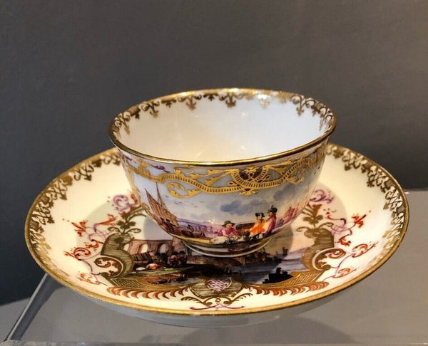 Meissen Kauffahrtei Scene Tea Bowl & Saucer 1730