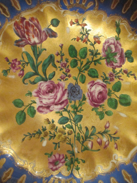 Chelsea Porcelain Floral and Gilt Plate, Gold Anchor 18th C Very Rare  (2)