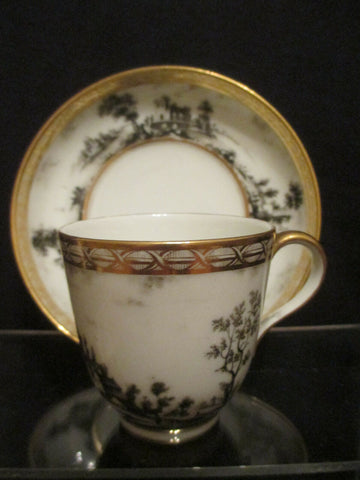 Tasse à Café &amp; Soucoupe Scénique En Porcelaine De Paris 1820