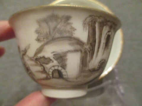Du Paquier Porcelain, Schwarzlot Tea Bowl & Saucer 1730