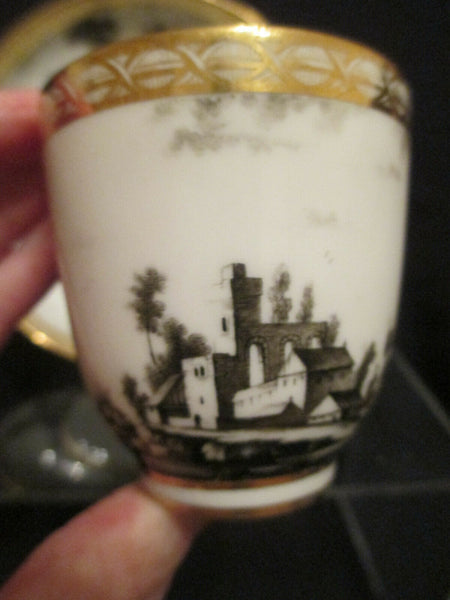 Tasse à Café &amp; Soucoupe Scénique En Porcelaine De Paris 1820