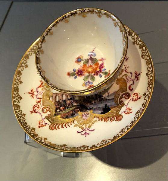 Meissen Kauffahrtei Scene Tea Bowl & Saucer 1730