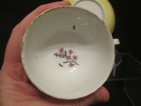 Meissen Porcelain Yellow Ground Woodcut Floral, Tea Cup & Saucer  1740