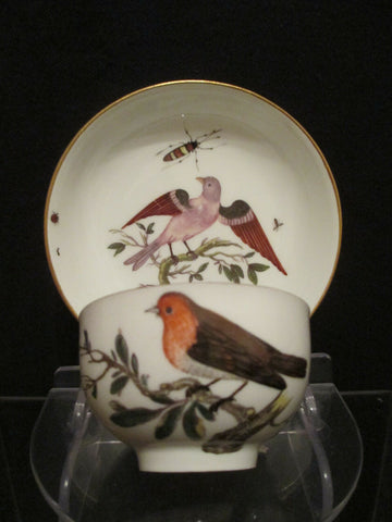 Meissener Ornithologische Tasse und Untertasse aus Porzellan, 1740 (1)