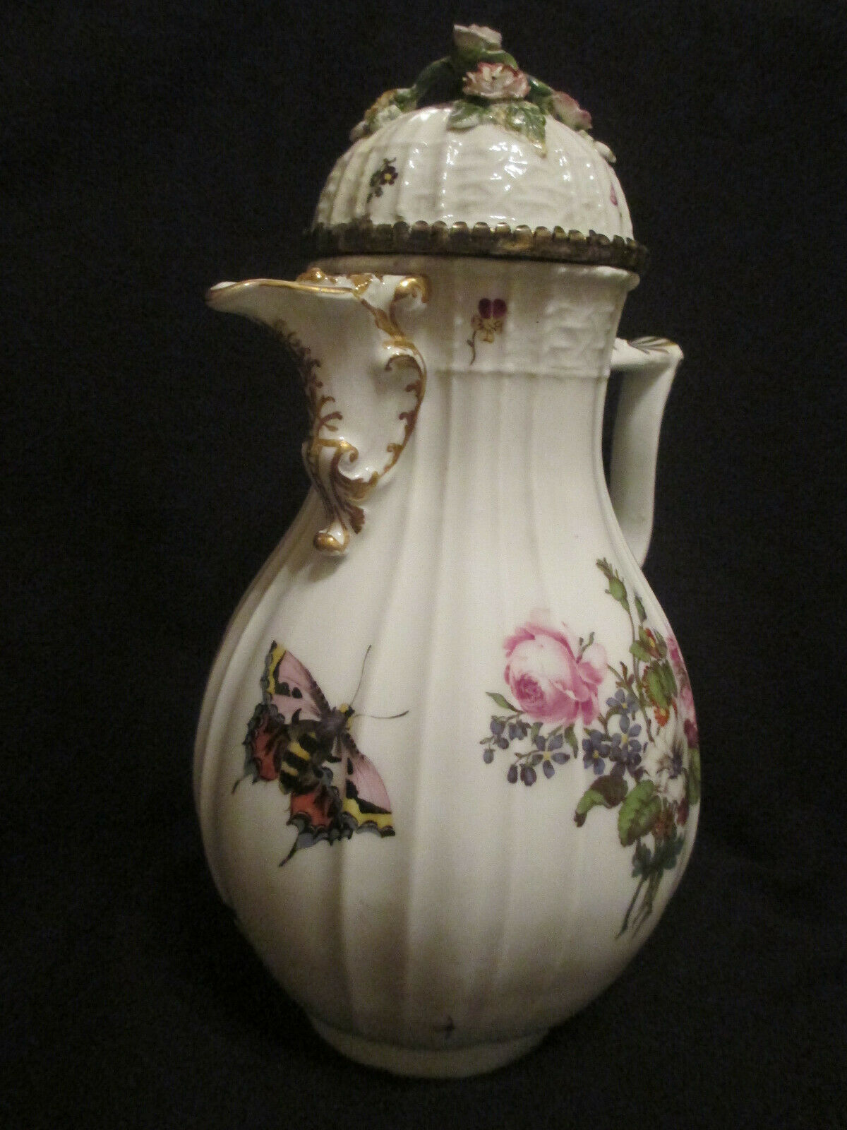 Meissen Porcelain Woodcut Floral & Bugs Coffee Pot 1740.