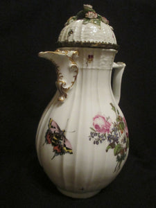 Meissen Porcelain Woodcut Floral & Bugs Coffee Pot 1740.