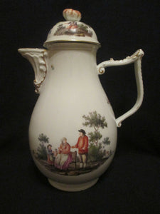 Meissen Porcelain Coffee Pot with Tennier Scenes, Drehers Mark Very Early 1700's