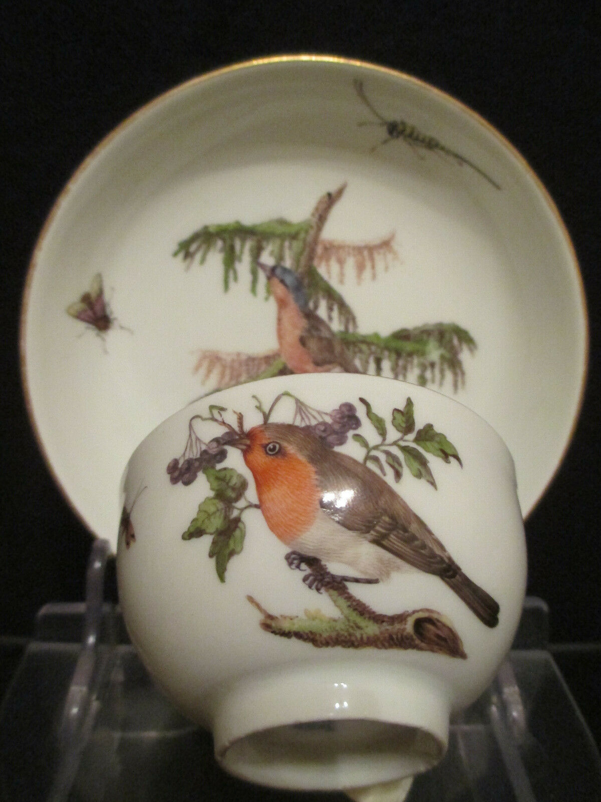 Meissener Ornithologische Tasse und Untertasse aus Porzellan, 1740 (3)