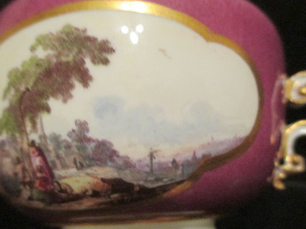 Meissen Porcelain Puce Ground Scenic Ecuelle 1740