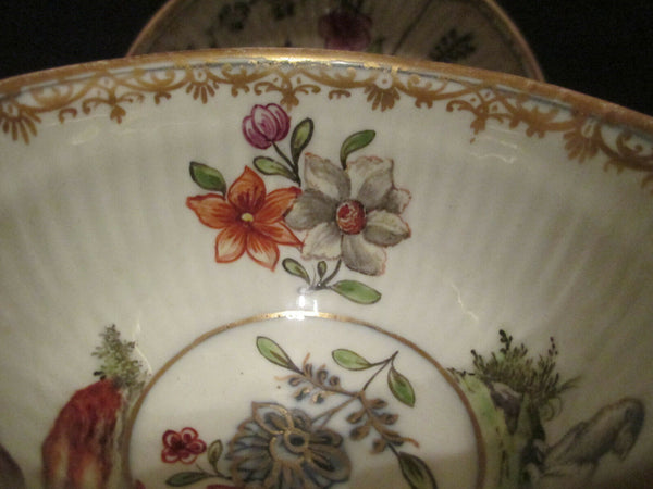 Meissen Porcelain Hausmaler Strawflower Ribbed Cup & Saucer 1740