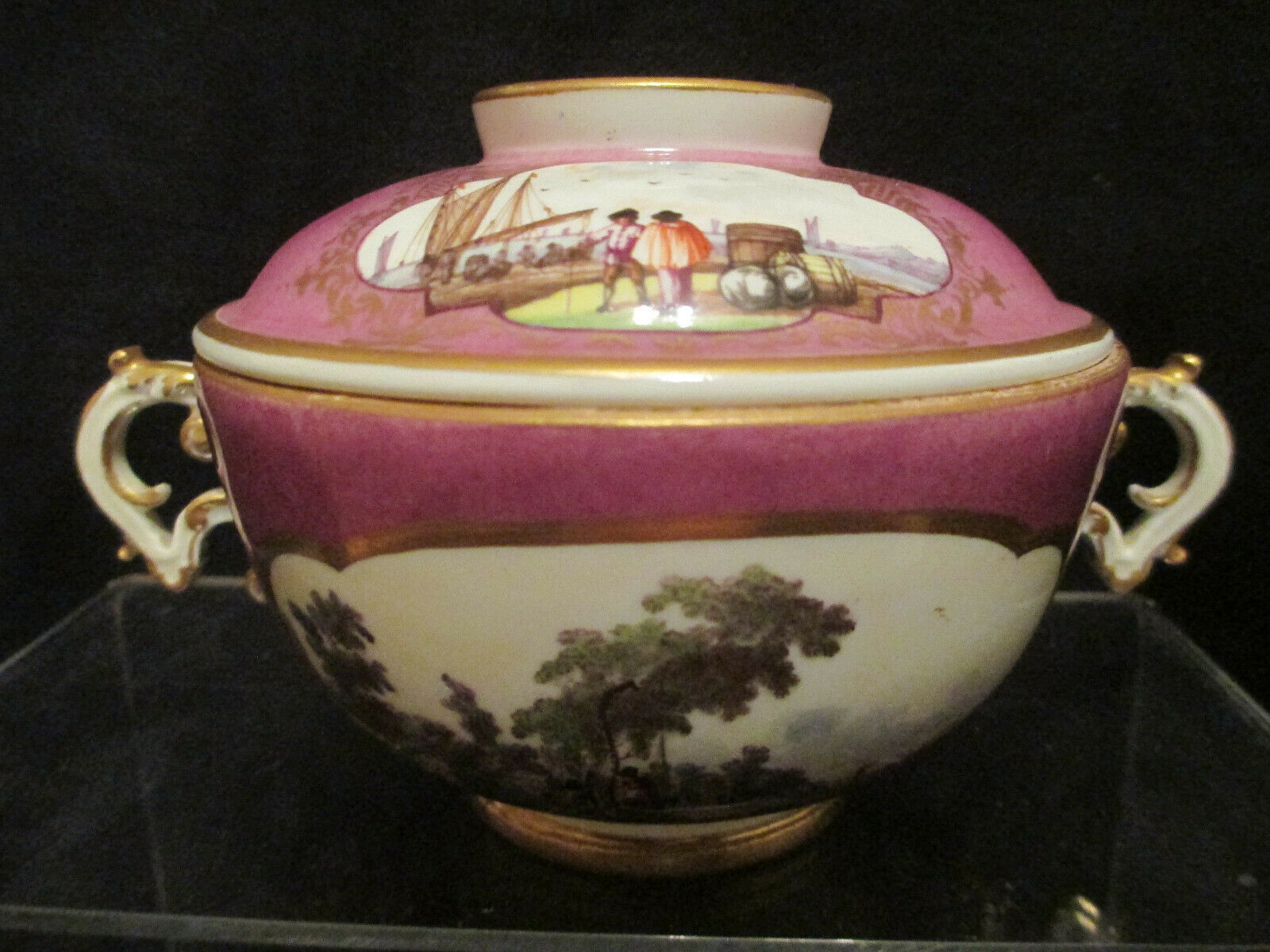 Meissen Porcelain Puce Ground Scenic Ecuelle 1740