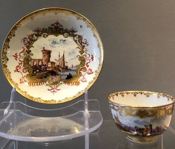 Meissen Kauffahrtei Scène Bol À Thé Et Soucoupe 1730 