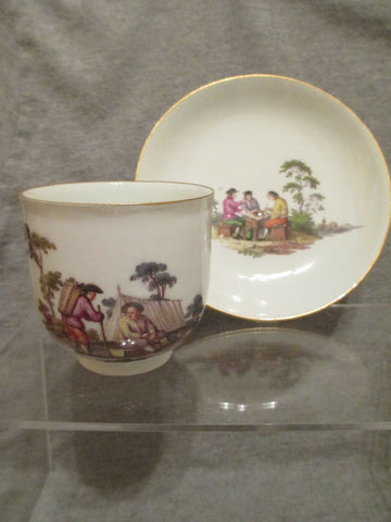 Meissen Porcelaine Tenniers Scene Cup &amp; Soucoupe 1ère Classe 1740 (No 2)