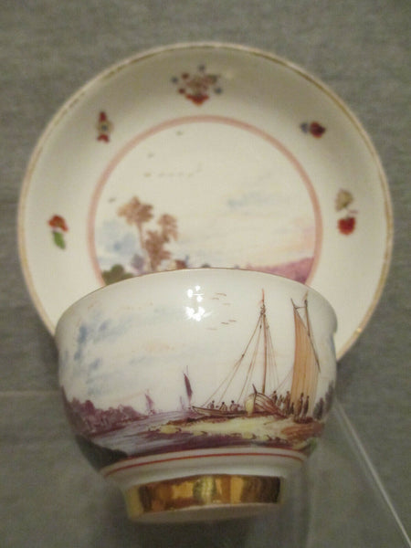 Meissen Porcelain Continuous Scenic Tea Bowl & Saucer 1735