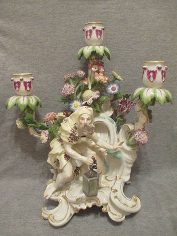 Candélabre Grande Saison "Hiver" En Porcelaine De Meissen 18ème 