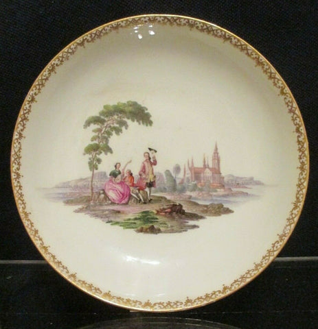 Meissen Porcelain Puce Ground Scenic Saucer 1740