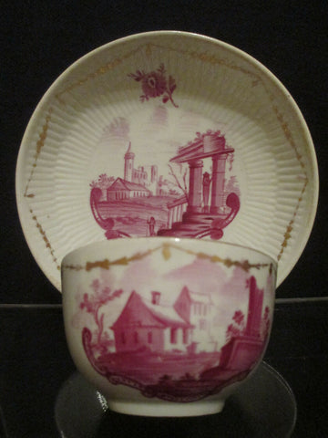 Wallendorf Porzellan Puce Scenic gerippte Teeschale &amp; Untertasse 1760