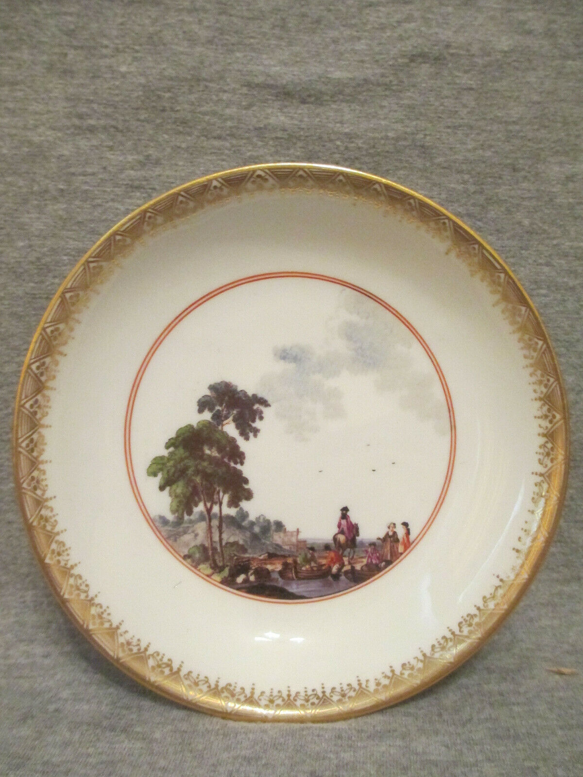 Untertasse mit Kauffahrtei-Szene aus Meissener Porzellan, 1740.