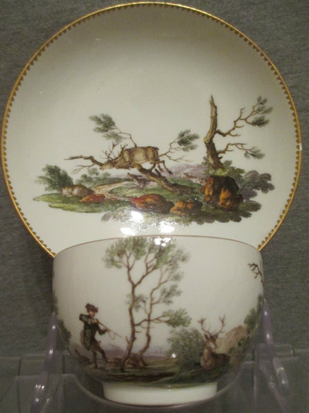 Meissen Porcelain Hunting Scene Cup & Saucer 18th C (1 of 2)