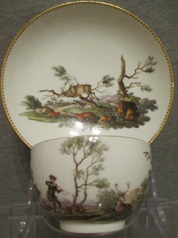 Tasse Et Soucoupe Scène De Chasse En Porcelaine De Meissen 18ème (1 sur 2) 