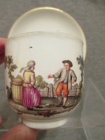 Meissen Porcelaine Tenniers Scene Cup &amp; Soucoupe 1ère Classe 1740 (No 3)