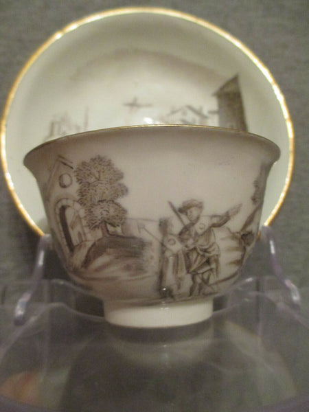 Du Paquier Porcelain, Schwarzlot Tea Bowl & Saucer 1730