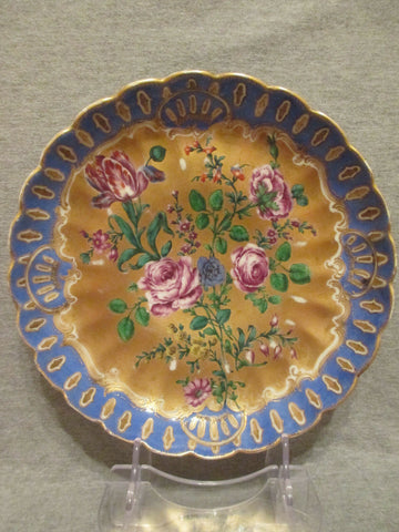 Chelsea Porcelain Floral and Gilt Plate, Gold Anchor 18th C Very Rare  (2)