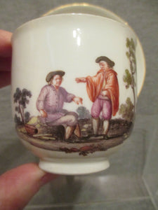 Meissen Porcelaine Tenniers Scene Cup &amp; Soucoupe 1ère Classe 1740 (No 4)