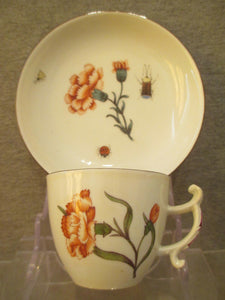 Meissen Porcelaine Klinger Bugs &amp; Flowers, Tasse à Thé &amp; Soucoupe 1735