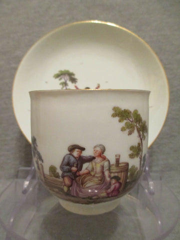 Meissen Porcelaine Tenniers Scene Cup &amp; Soucoupe 1ère Classe 1740 (No5)