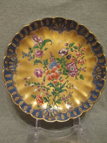 Chelsea-Porzellanteller mit Blumenmuster und Vergoldung, Goldanker, 18. Jh., sehr selten (1)