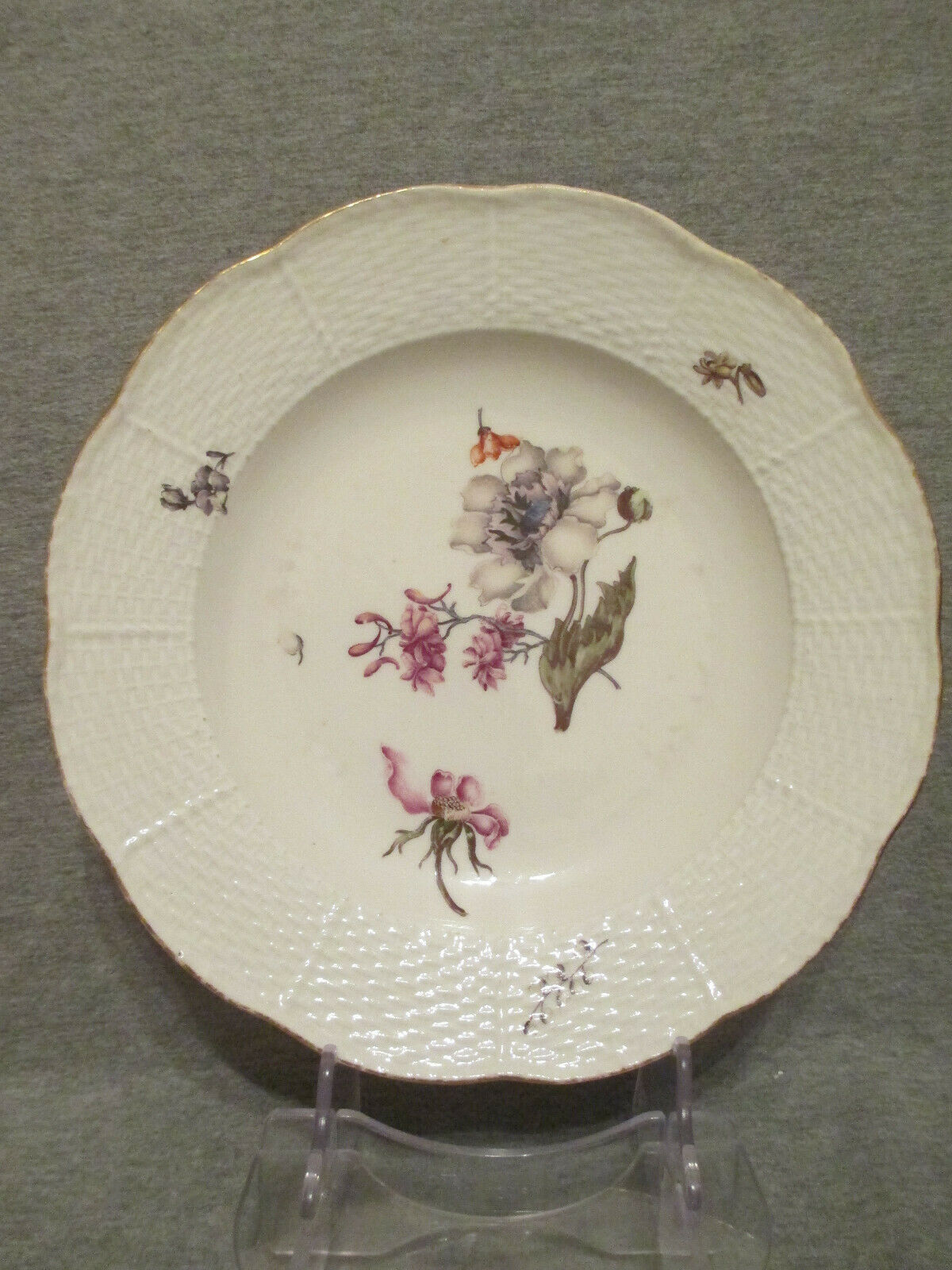 Meissener Porzellan Suppenteller mit Holzschnittblumen 1740 (2) 