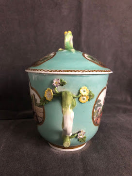 Meissen Porcelain Double Handled Lidded  Tenniers Scene Cup  18th C