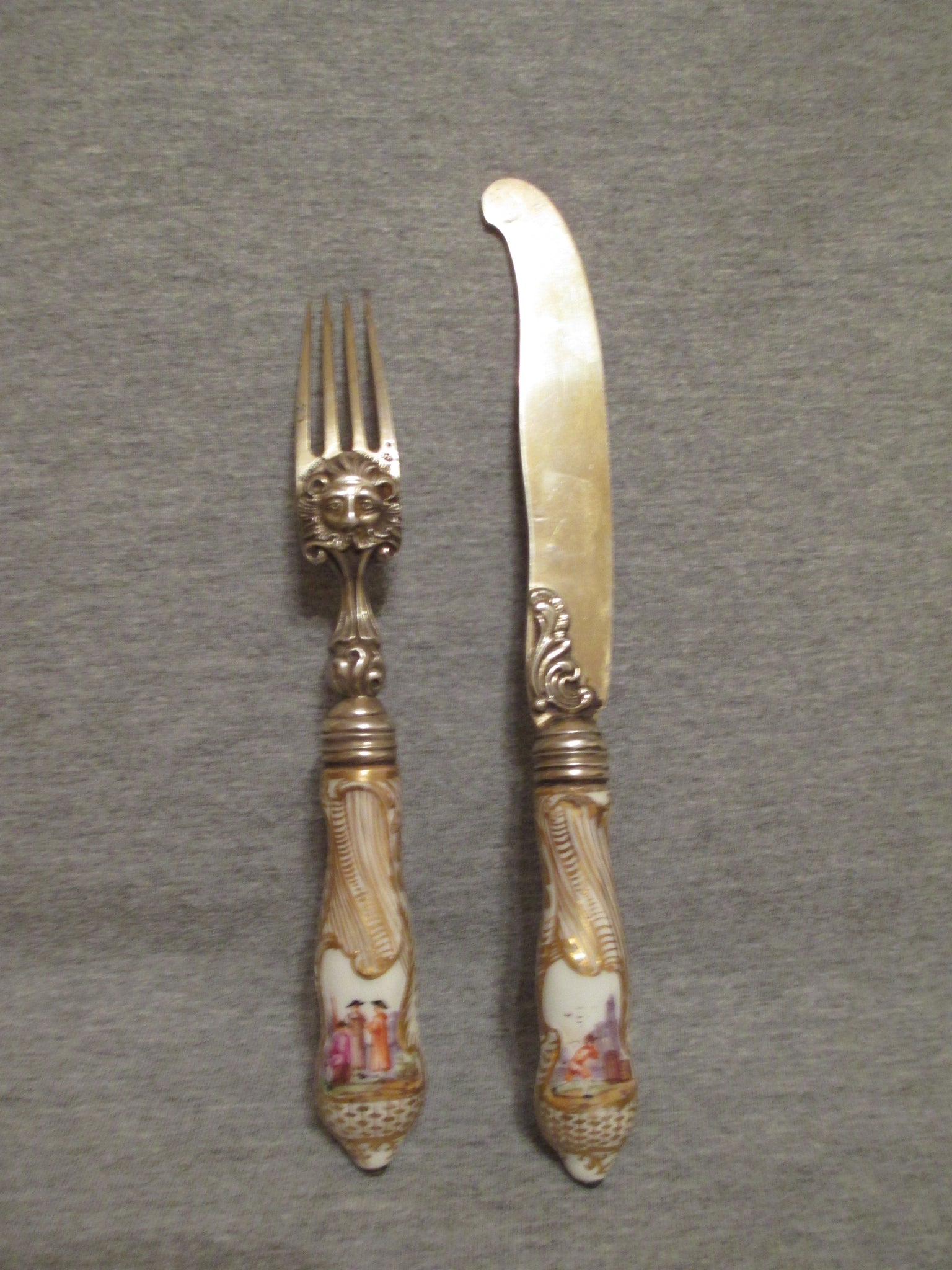 Meissen Porcelain & Silver Fork & Knife Set ( No 1) 19th C