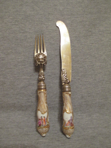 Meissen Porcelain & Silver Fork & Knife Set ( No 1) 19th C