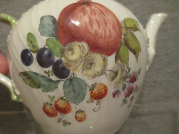 Meissen Porcelain Fruit and Floral Teapot Early 1700's Drehers Mark