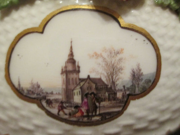 Soupière et Plateau Moulé Scénique Ozier En Porcelaine De Meissen 1740