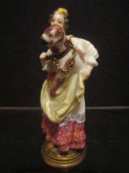 Meissen Porcelain Scent Bottle of a Woman and Hound 19th C