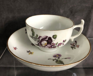 Meissen Porcelain Woodcut Floral Cup and Saucer 1740