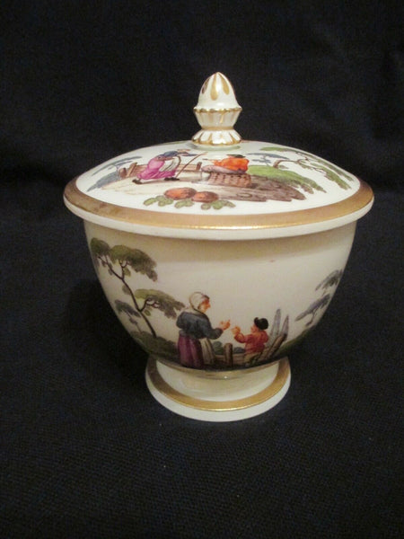 Meissen Porcelain  Tenniers Scene Lidded Sugar Pot