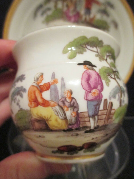 Tasse et soucoupe scène Tenniers en porcelaine de Meissen (1)