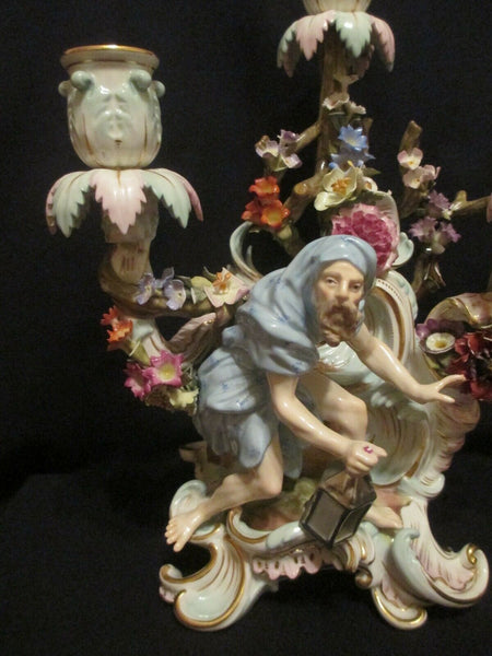 Candélabre Figural En Porcelaine De Meissen, Homme à La Lampe, 19ème Siècle