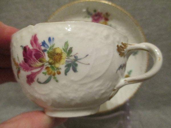 Meissen Floral Moulded Cup & Saucer.