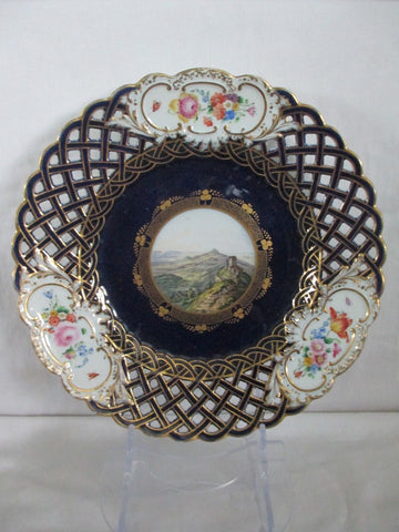 Meissen Porcelain Cobalt Blue Scenic Reticulated Plate 19Th C